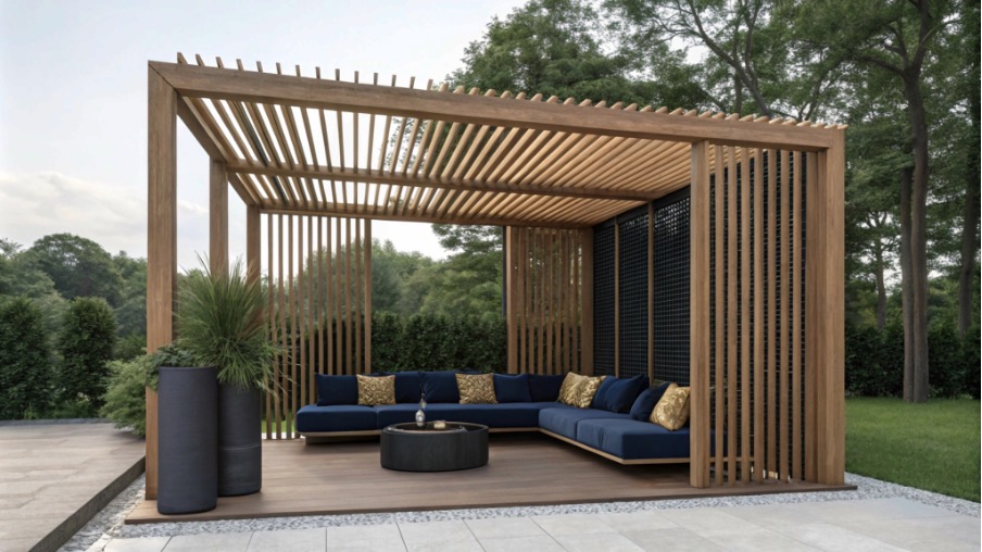 pergola a lames orientables et protection verticale