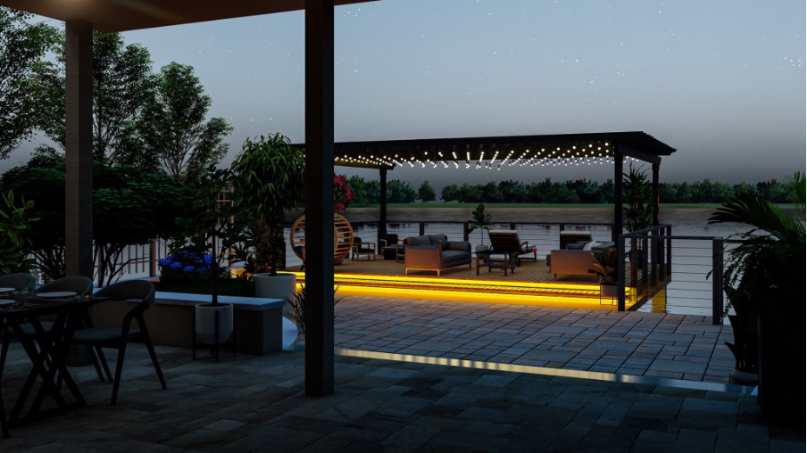 pergola équipée de LED qui apporte une lumière douce 