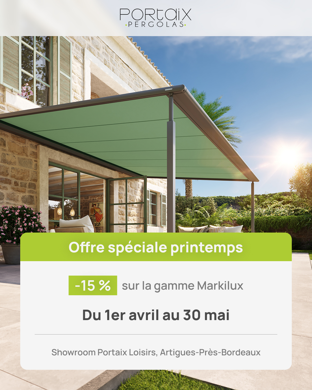 incroyable promotion de -15% sur toute la gamme markilux exclusivement au showroom Portaix Loisirs.